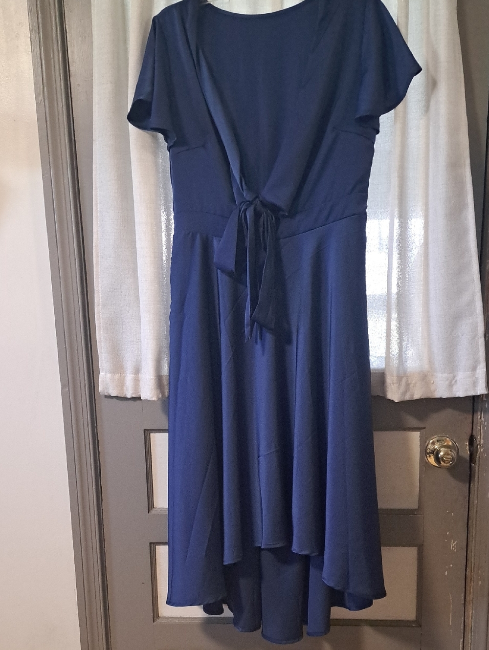 Women's Navy Blue Tie-Front Midi Dress
